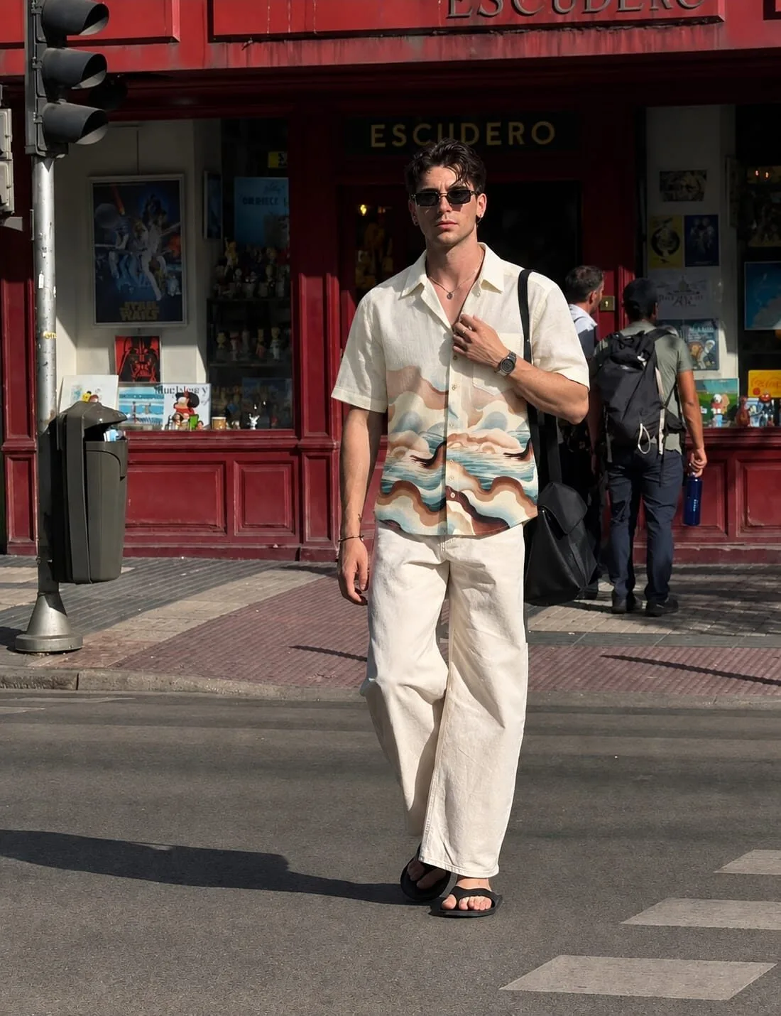 KROSS wave-print shirt styled with light trousers